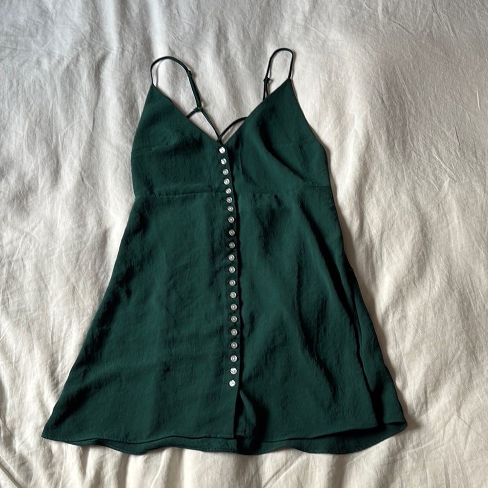 Green button up mini dress
